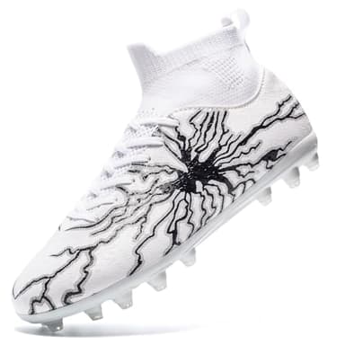 HRJR Kids Soccer Cleats Boys Girls Training Football Cleats Youth High-top Soccer Shoes for Little/Big Professional Athletic Outdoor Football Shoes White 4 Big Kid