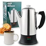 APOXCON Electric Coffee Percolator with ETL Approval Stainless Steel Coffee Maker with Heat Resistant Tough Glass Knob Classic Look Cord-Less Server Coffee Pot 12 Cup