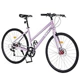 BALINGE 7 Speed Road Bike Hybrid Bike for Men and Women, 700C Wheels Racing Bicycle, Commuter Bicycle,City Bicycles，Double Disc Brakes,Commuting Cycle，Light Purple