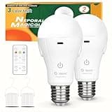Neporal MagicGlow Rechargeable Light Bulbs with Remote, 3 Colors Shift + Dimmable Battery Powered Light Bulbs, USB Rechargeable, A19 Standard Emergency LED Light Bulbs, 15W, Up to 24 Hours, 2 Pack