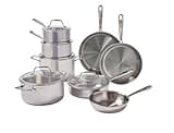 T-fal Pro Tri-Ply Stainless Steel Cookware Set 13 Piece, Induction Compatible Oven Safe 500F, Lids 350F, Fast & Even Heat, Professional Quality & Durability, Pots and Pans Set, Dishwasher Safe, Silver