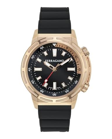 Ferragamo Ferragamo Sport Collection Luxury Mens Watch Timepieces with a Black Strap and Dial Featuring a Rosegold Case