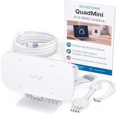 Waveform QuadMini: 4x4 MIMO Low-Profile Antenna Kit | External Antenna for 4G/5G Routers & Gateways | for T-Mobile Home Internet, Verizon, AT&T | 10’ SMA Cable, U.FL Adapters, Window Entry