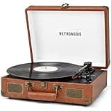 Vinyl Record Player 3-Speed Bluetooth Portable Suitcase Records Player with 2 Built-in Stereo Speakers, Belt-Driven Turntable for Vinyl Records, Support RCA Line Out, AUX Out, Brown
