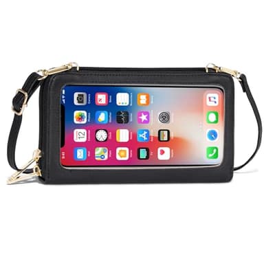 Toptime Small Crossbody Bags for Women, Touch Screen Cell Phone Purse with 6 Card Slots, RFID Blocking Leather Wristlet Wallet with Cross Body Strap for Travel Shopping Dating (Black)