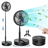 LIPETY Portable Foldable Rechargeable Oscillating Fan - 9" 7200mah Battery Operated USB C Small Fan Remote, Quiet Table Desk Fan Folding Standing Pedestal Fans for Bedroom Rome Office Camping Travel