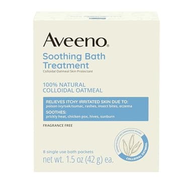 Aveeno Fragrance-Free Soothing Bath Treatment & Soak for Soothing Relief, 100% Colloidal Oatmeal, Relieves Itchy, Irritated Skin Due to Eczema, 8 Single-Use Bath Packets