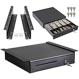 Volcora Cash Register Drawer with Under Counter Mounting Metal Bracket - 16" Black Cash Drawer for POS, 5 Bill 6 Coin Cash Tray, Removable Coin Compartment, 24V RJ11/RJ12 Key-Lock, Media Slot