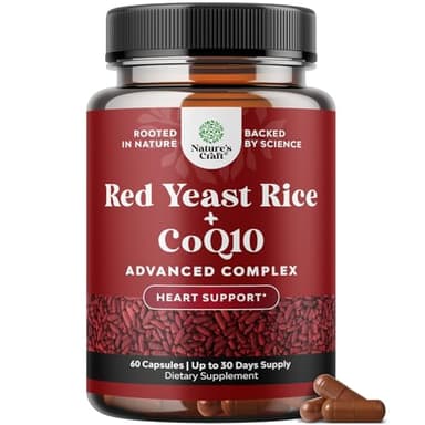 Red Yeast Rice with CoQ10 Supplement - Advanced Healthy Heart & Healthy Cholesterol Levels Formula for Men & Women - Extra Strength Capsule with Red Yeast Rice 1200 mg Capsules with CoQ10-60 Count