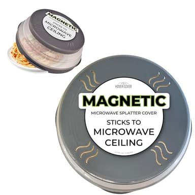 HOVER COVER Magnetic Microwave Splatter Cover with High Power, Strongest Magnetic Grip, Collapsible 12-Inch BPA-Free Food Lid, Vented Plate Guard, Dishwasher Safe, Space-Saving Storage - Gray