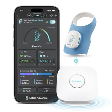 Sense-U Smart Sock Shoe 2 (Long Range) Baby Monitor with Access from Anywhere: Track Heart Rate, Sleep Patterns, with Transmissive PPG Foot Sensor
