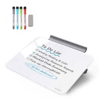 TSJ OFFICE Small Desktop Whiteboard - Glass Dry Erase Board 8 X 6 Inches Tabletop Easel Whiteboard with Stand, Desk Board Buddy for Artist, Teacher and Student