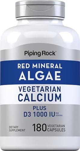 Piping Rock Red Mineral Algae | Vegetarian Calcium | 180 Capsules | Plant Based Plus Trace Minerals | Plus D3 1000 IU | Non-GMO, Gluten Free Supplement