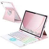 MePadKey Touchpad Keyboard Case for Samsung Galaxy Tab A9 Plus 11 inch SM-X210/X215/X216, 360 Degree Rotating Cover with Color Backlight Magnetic Removable Keyboard for Tablet A9+ (Pink+White)