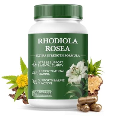 Rhodiola Rosea Supplement – Rhodiola Rosea Extract, Botanical Adaptogen Supplement for Brain, Energy & Daily Stress Support, Gluten-Free, Non-GMO, Vegetarian – 60 Capsules