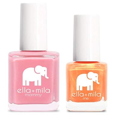 ella+mila Mommy & Me Set of 2 Fast Drying Nail Polish - Quick Dry, Chip Resistant, & Long Lasting Nail Polish Set - Quick Dry Nail Polish Set in Tea Rose (0.45 fl. oz) & Mango Pop (0.24 fl. oz)