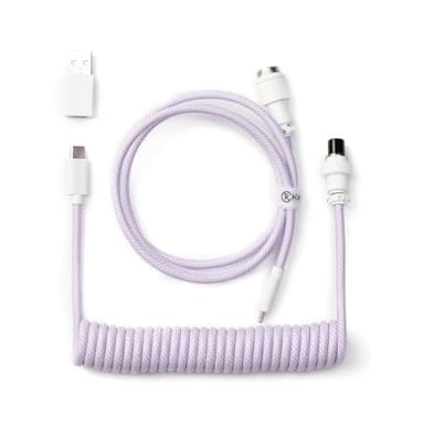 Keychron Custom Coiled Aviator Cable, Light Purple, 5-Pin (GX12) Detachable Metal Connector, USB-C to USB-C with USB-A Adapter, Durable Braided Cable for Mechanical Keyboards, Charging & Data Transfer