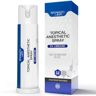 Bravado Labs 5% Lidocaine Spray Pain Relief - Maximum Strength Numbing Spray with Arnica & Emu Oil - Topical Anesthetic for Burns, Pain & Itch Relief - 1oz