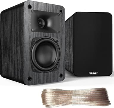 Saiyin Passive Bookshelf Speakers,4Ω, Needs Amplifier to Operate for Desktop Stereo or Home Theater Surround Sound,Wall Mountable,Include 20 Gauge Speaker Wire Cable(OFC)