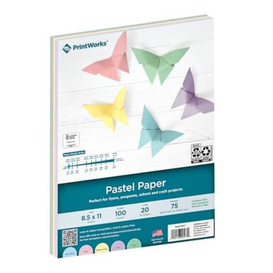 PrintWorks Pastel Paper 8.5" x 11" - 100 Sheets - 5 Assorted Pastel Colors - 30% Recycled Colored Paper - Ideal for School & Craft Projects - Made in the USA - SFI® Certified - 20 lb/75 gsm (00577)