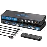 8K@60Hz DisplayPort KVM Switch 4 Computers 1 Monitor USB3.0 4K120Hz 4 Ports DP KVM Switches 4 in 1 Out for 4 Computers Share 1 Monitor and Keyboard Mouse etc. with 4 USB Cable and Controller