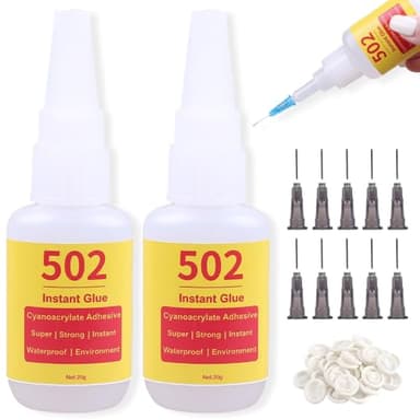 Super Glue Instant Extra Strong Cyanoacrylate 502 Adhesive Fast Dry, 2Pc 20g Transparent Glue for Plastics Wood Puzzle Jewelry Pearl Leather Metal Glass Rubber Silicone Ceramic Seconds Bonding Sealant