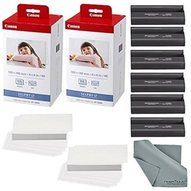 Canon KP-108IN Color Ink 108 Sheet 4x6 Paper Set (2-Pack) Bundle with Microfiber Cleaning Cloth (3 Items)
