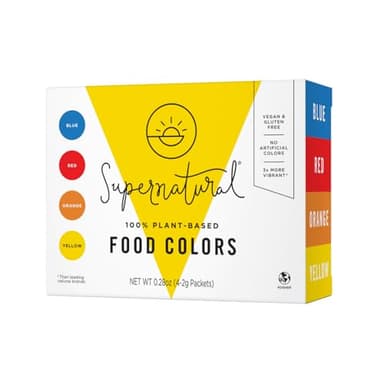 Supernatural Plant-Based Food Coloring - Blue, Red, Orange & Yellow Natural Food Dye Powders, Hyper-Concentrated, Vegan, No Artificial Dyes (4 Packets)