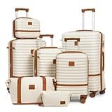 Joyway Luggage Set 7 Piece Suitcase Sets with Spinner Wheel,Hardside Expandable Travel Laggage with TSA Lock (18/20/24/28 White
