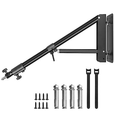 MSKIRA Ring Light Wall Mount with Triangle Base, 51inch/130cm Length Adjustable Support 180° Flexible Rotation, Wall Mount Boom Arm Up to 4.3ft for Photography Strobe Flash, Softbox, Reflector
