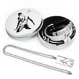 Skaisa Set of 4 Ronaldo Stuff, Ronaldo Necklace, Signature Black Wristband, Hand Weave Bracelet, White Sports Wristband, C-ristiano Ronaldo Merch, Ronaldo Jersey No. 7 Collection Metal Gift Box