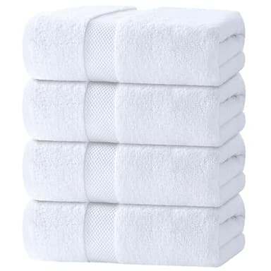 White Classic Luxury Bath Towels Set of 4 Large - 700 GSM Turkish Cotton Ultra Soft Bath Towels 27x54 | Highly Absorbent and Quick Dry | Hotel Towels for Bathroom Luxury, Plush Shower Towels, White
