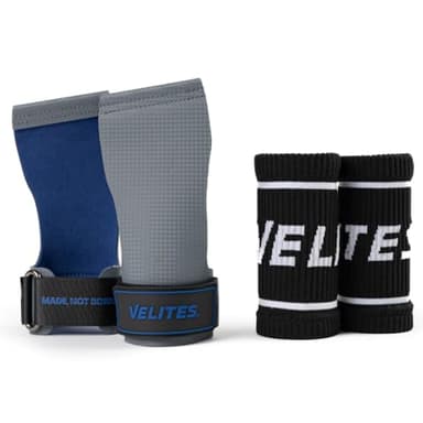 Velites - Official Crossfit® Games Quad Ultra Grips - Size L Colour Grey - No Chalk and Smooth Bars - Wristbands and Carry Bag Included - Pull-ups, Muscle-ups and Toes to bar