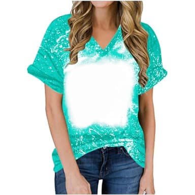 Ceboyel Women Bleached Sublimation T Shirts 2024 Polyester Blanks Tshirts Short Sleeve Cute Graphic Tee Tops Items Clothes 80S Shirts for Women Mint Green S