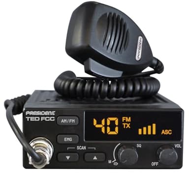 President Ted FCC AM/FM 40 Channel Compact CB Radio, LED Display, Emergency Channels, Automatic Squelch Control, PTT, 6pin MIc Plug, Time Out Timer, Key Beep, 2 Years Manufacture Warranty