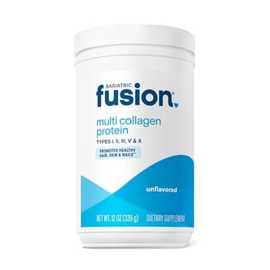 Bariatric Fusion Unflavored Multi Collagen Protein Powder | Hydrolyzed Collagen Peptides Powder Plus Joint Support Complex of MSM and Glucosamine | Type 2 | Dairy, Gluten & Soy Free | 30 Servings