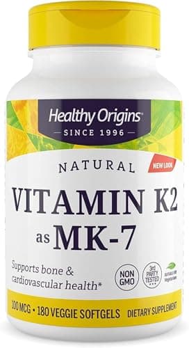Healthy Origins Vitamin K2 100 mcg (MK-7, Non-GMO, Gluten Free, Cardiovascaular Support, Bone Support), 180 Veggie Gels