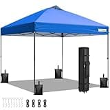 VIVOHOME 8x8ft Pop Up Canopy Tent One Push Setup Outdoor Portable Shelter Tent Heavy Duty with Wheel Carry Bag and 4 Sandbags, Blue