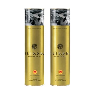 Iliada Kalamata PDO Extra Virgin Olive Oil, 750ml Round Tin | Multi-Awarded | Single Region 100% Greek | Monovarietal Koroneiki | Cold Press | Polyphenol Rich | Chef's Favorite [Pack of 2]