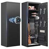 Xyvaly 10-15 Gun Safe, Gun Safe for Rifles and Pistols, Large Rifle Safe, Biometric Gun Safe, Fingerprint Gun Safe for Rifles and Password Lock, Gun Cabinet for Home with Adjustable Shelves