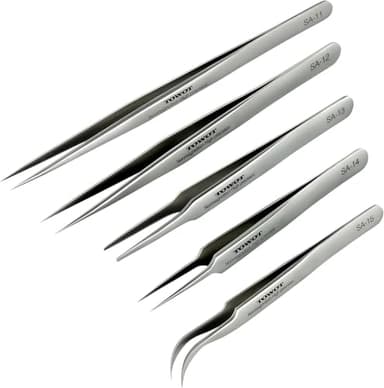 TOWOT Precision Tweezers, 5 PCS Stainless Steel, Non-Magnetic, Heat Resistant, Curved, Jewelry, Electronics, Craft, Soldering, Experimental Work