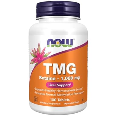 NOW Foods Supplements, TMG Betaine (Trimethylglycine) 1,000 mg, Liver Support*, 100 Tablets