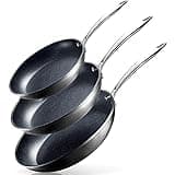 Granitestone Pro 3 Pc Non Stick Frying Pans Set, 8+10+12 Inch Hard Anodized Nonstick Skillets, Dishwasher Safe Black