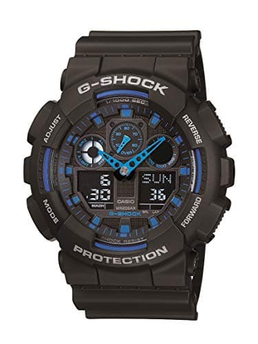 Casio Men's G XL Series Quartz Watch Strap, WR Shock Resistant Resin Color: Black and Blue (Model: GA-100-1A2CR)