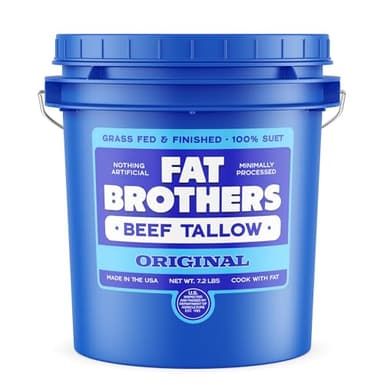 Fat Brothers Original Grass-Fed Beef Tallow, USA Made and Sourced, 100% Suet, 7.2 Lbs Pail (1 Gallon), No Added Hormones or Antibiotics, For Cooking, Frying, Baking, Skincare, & More