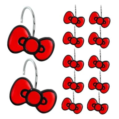 CTOHN 12-Piece Red Bow Shower Curtain Hooks, Cute Stainless Steel Decorative Shower Hangers Rings for Bathroom Decor