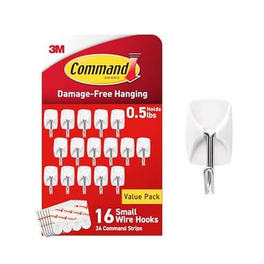 Command Small Wire Toggle Hooks, 16 Hooks and 24 Strips, Damage-Free Hanging Wall Hook with Adhesive, No Tools Required, Great for Home, Kitchen, and Office Organization, Holds up to 0.5 lb