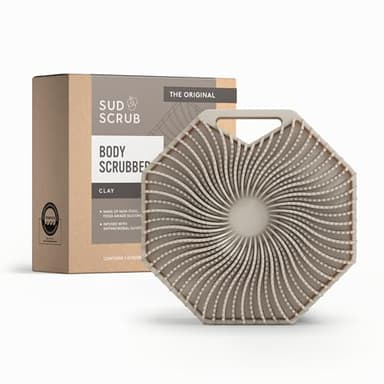 Sud Scrub® Antimicrobial Silicone Body Scrubber, Exfoliating Body Scrubber for Sensitive Skin, Eco Friendly Shower Scrubber for Body, Silicone Body Brush for Showering, Clay