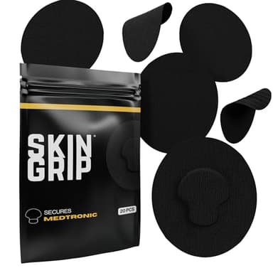 Skin Grip CGM Sensor Patches Compatible with Medtronic Guardian (20-Pack), Waterproof & Sweatproof for 10-14 Days, Pre-Cut Adhesive Tape, Continuous Glucose Monitor Patch, Black