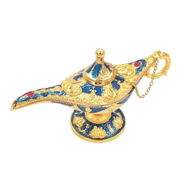 Hourwof Vintage Aladdin Magic Genie Lamp,Arabian Nights Costume Prop Lamp for Wedding Theme Party,Legend Wishing Light for Home Tabletop Decor Halloween Christmas Birthday Gift,Small Blue